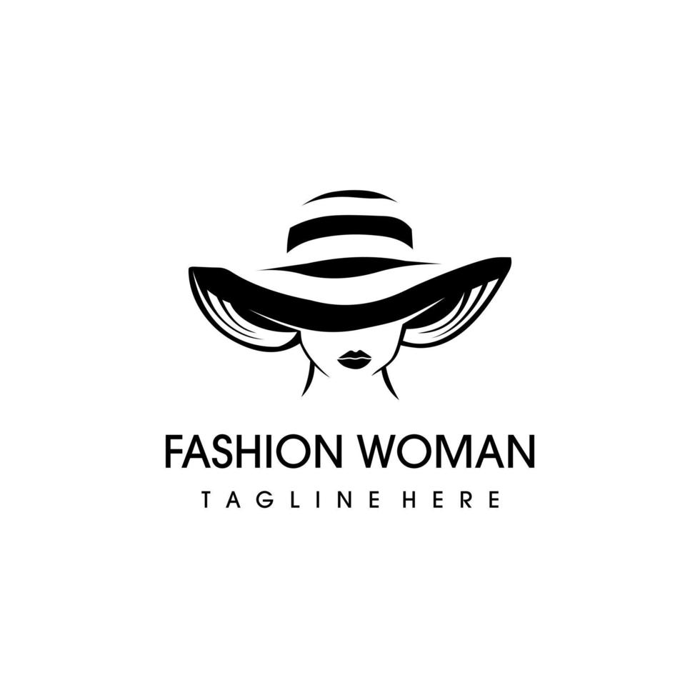 Moda logo diseño. increíble un Moda silueta un Moda logotipo.mujer con sombrero logo diseño vector