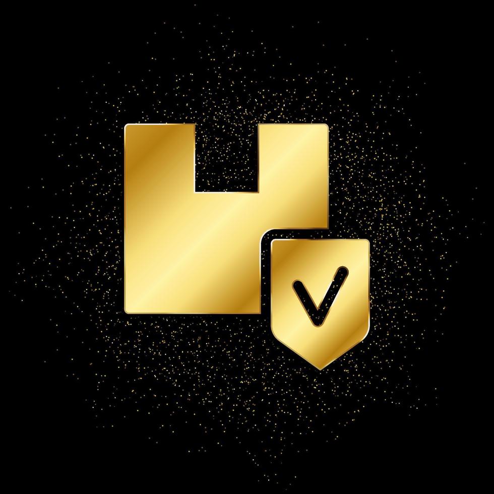 entrega, seguro, paquete, proteger oro, icono. vector ilustración de dorado partícula antecedentes . vector oro antecedentes