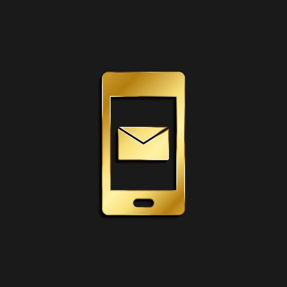 phone, message gold icon. Vector illustration of golden style icon on dark background