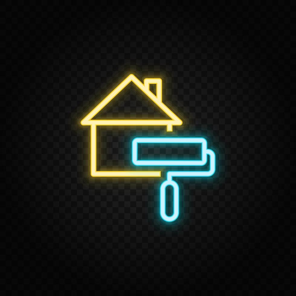 Real estate vector house, paint. Illustration neon blue, yellow, red icon set