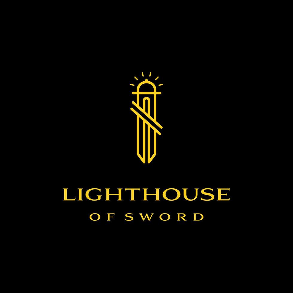 Lighthouse logo design. Combination of lighthouse with sword logo vector