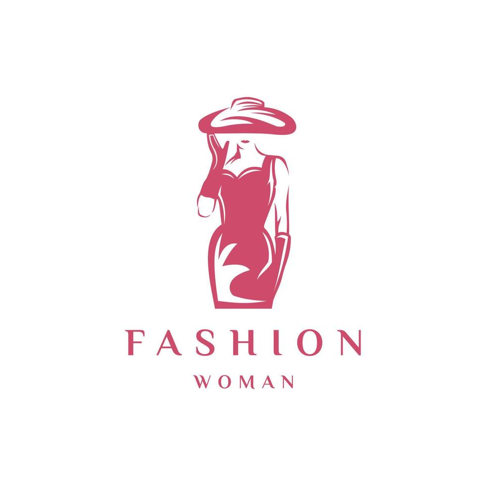 Moda logo diseño. increíble un Moda silueta un Moda logotipo.mujer con sombrero logo diseño vector