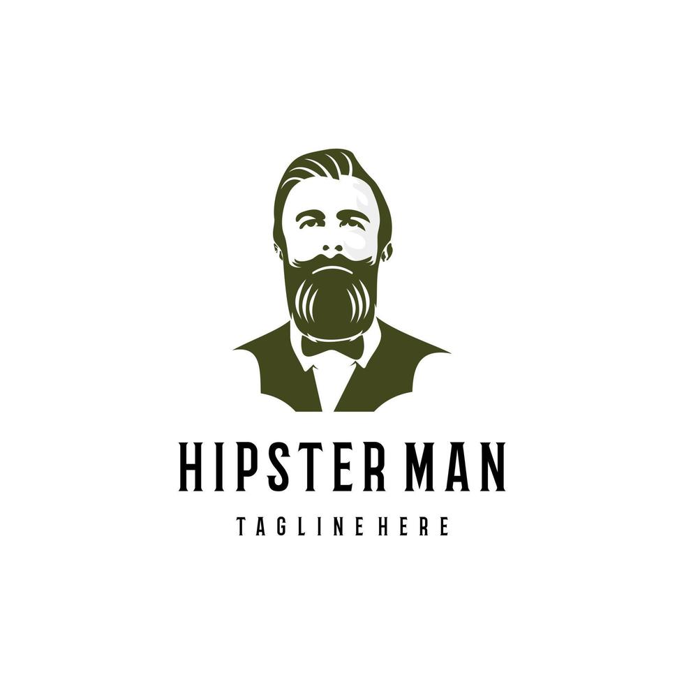 Hipster man logo design. Awesome hipster man logo. A man with suit and beard logotype vector