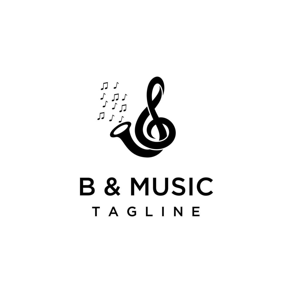 Saxophones logo design template. Awesome a saxophones with music note and letter B logo. A saxophones with letter B and music note logotype. vector