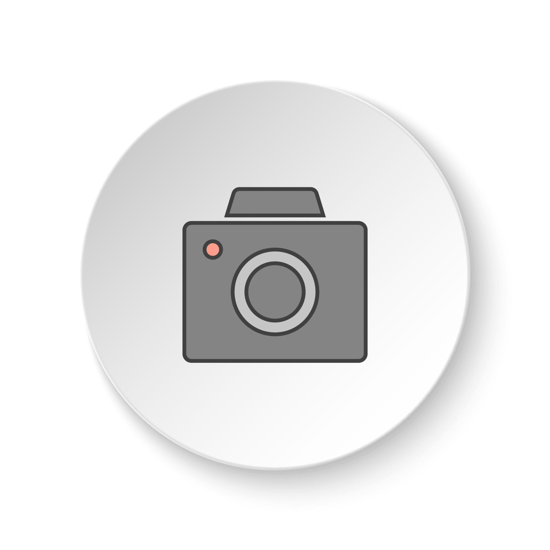 Round button for web icon, Old digital camera. Button banner round