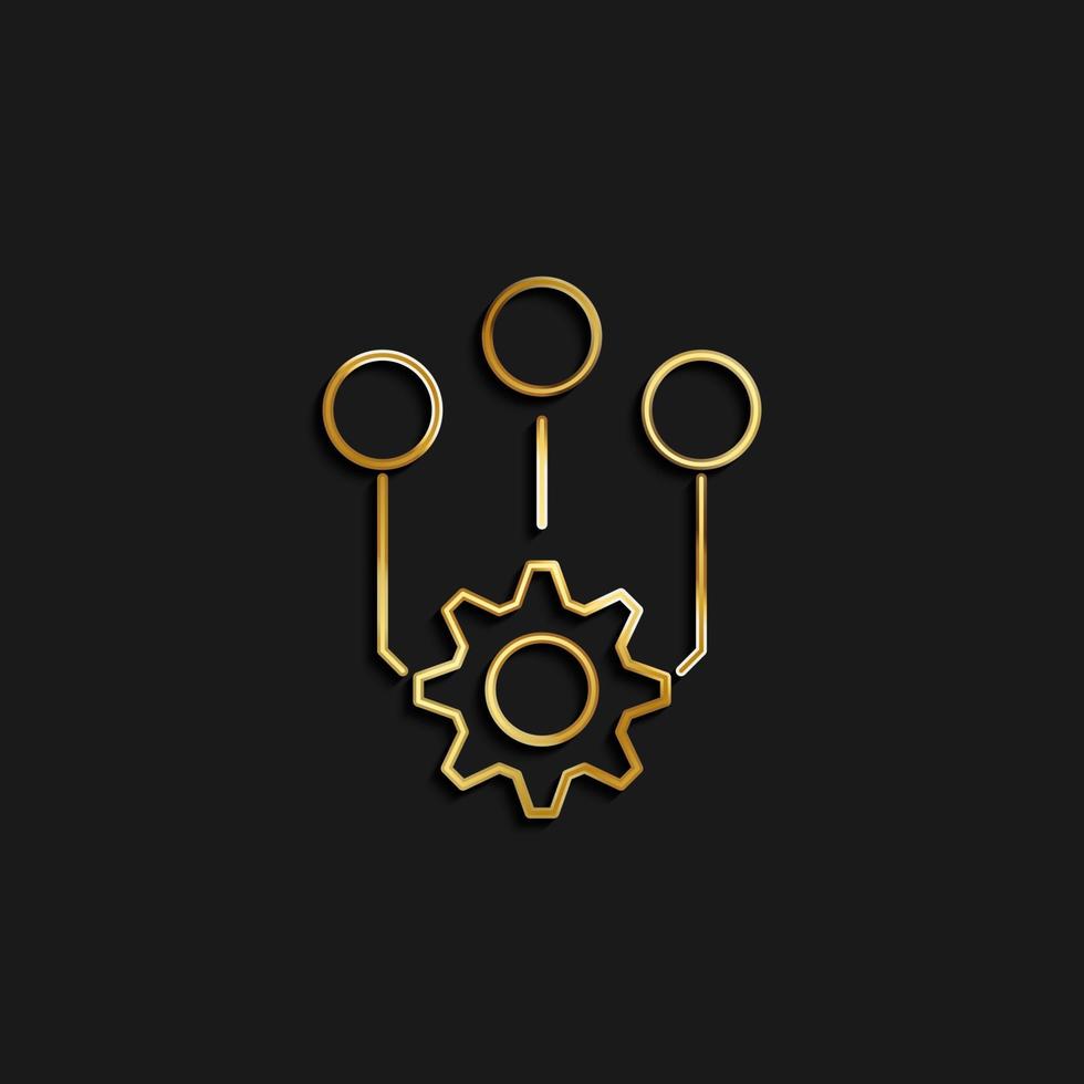 Management, gear, network gold icon. Vector illustration of golden icon on dark background