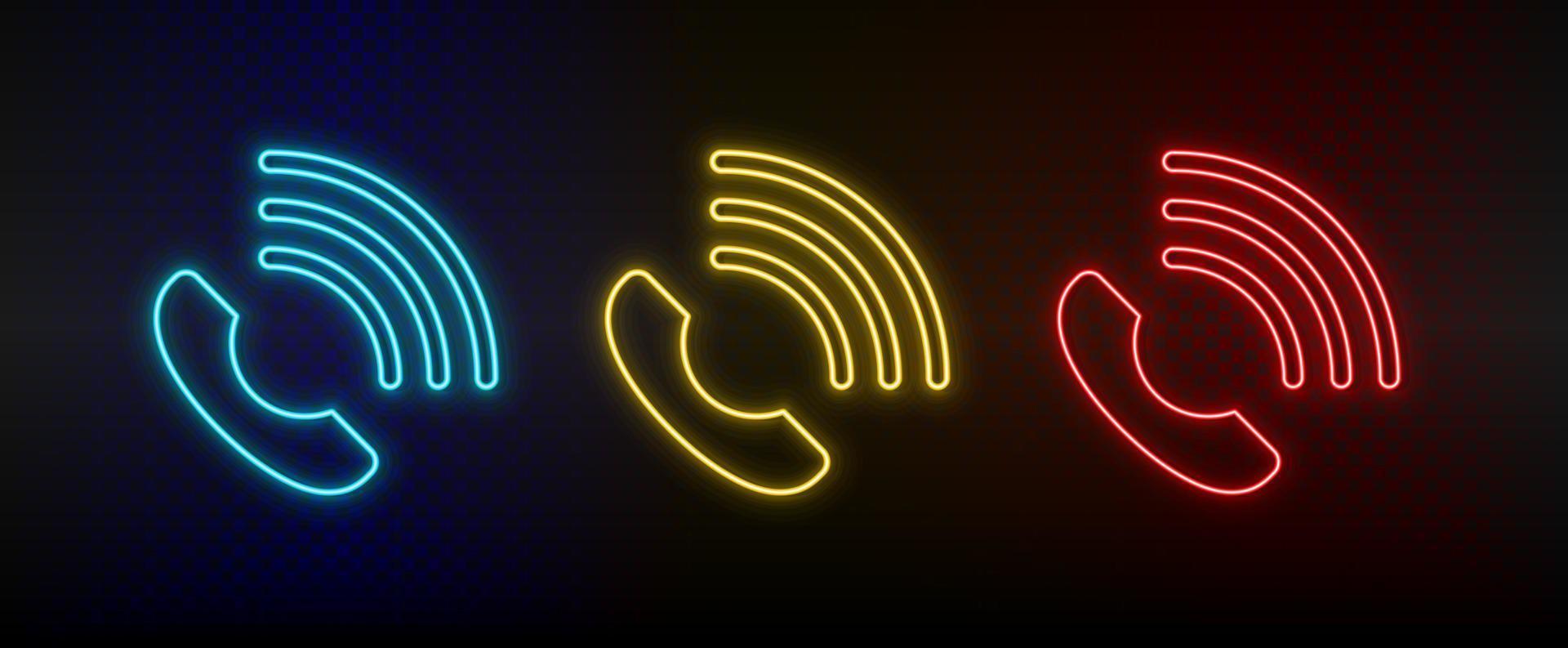Neon icon set communication, helpline. Set of red, blue, yellow neon vector icon on dark transparent background
