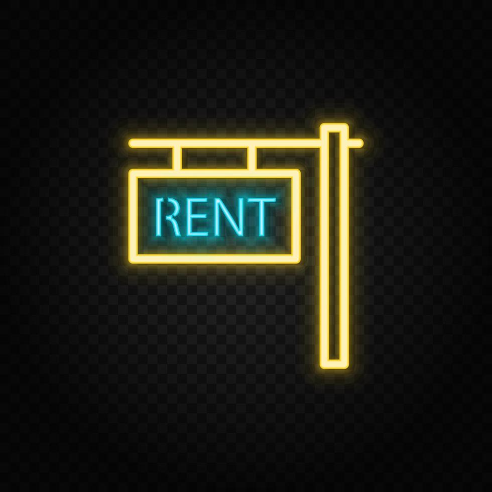 Real estate vector house, property, rent. Illustration neon blue, yellow, red icon set