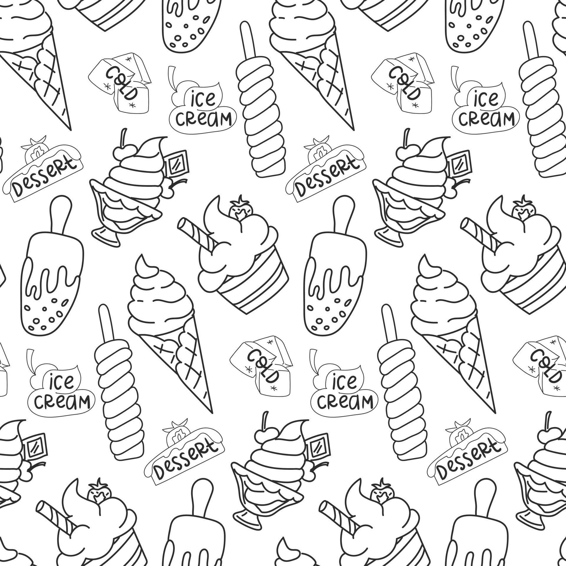 Funny pattern of assorted ice cream on a white background. Linear