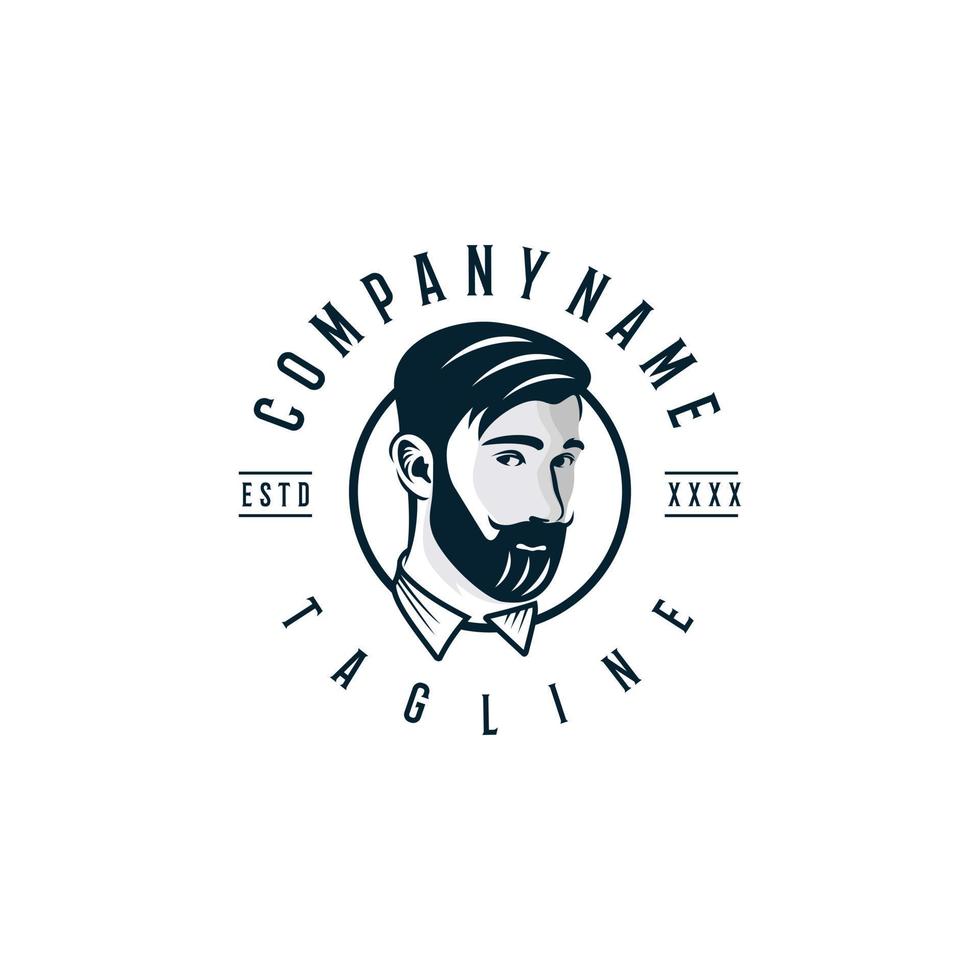 Bearded man logo design template. Awesome a bearded man logo. A bearded man silhouette logotype. vector