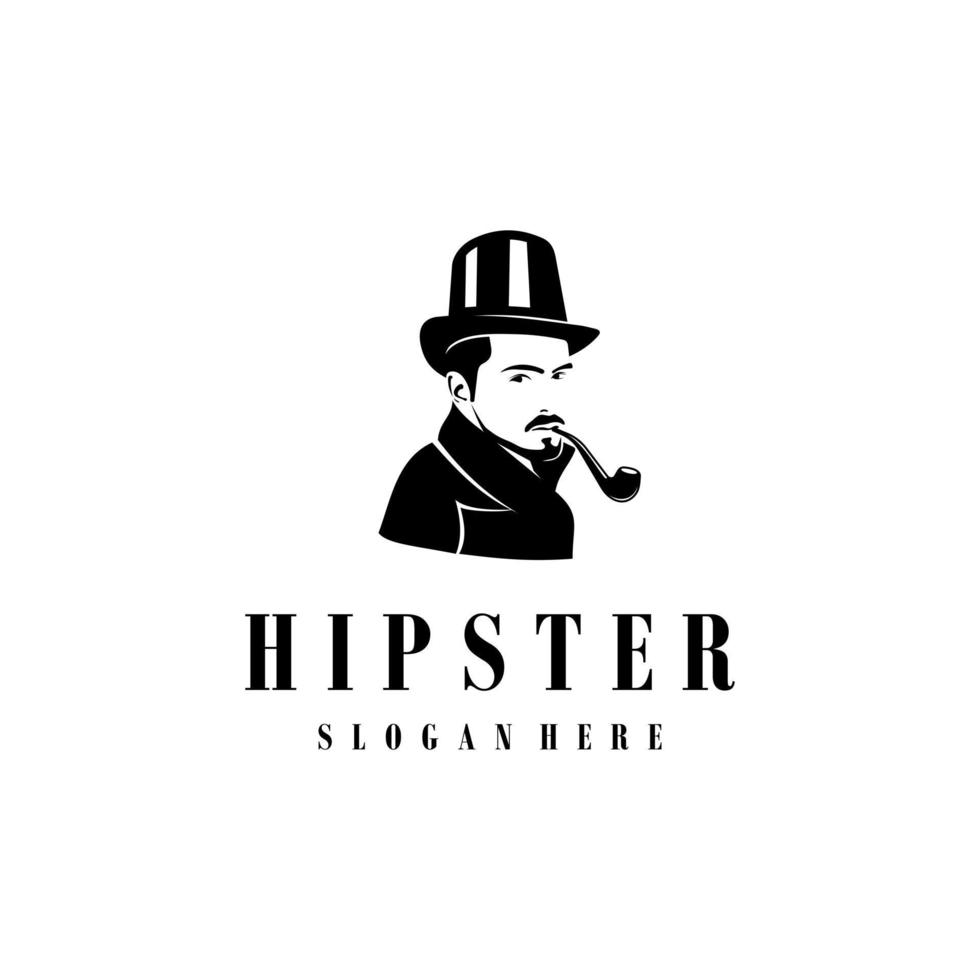 Man logo design. Awesome hipster man logo. A man with suit and hat logotype. vector