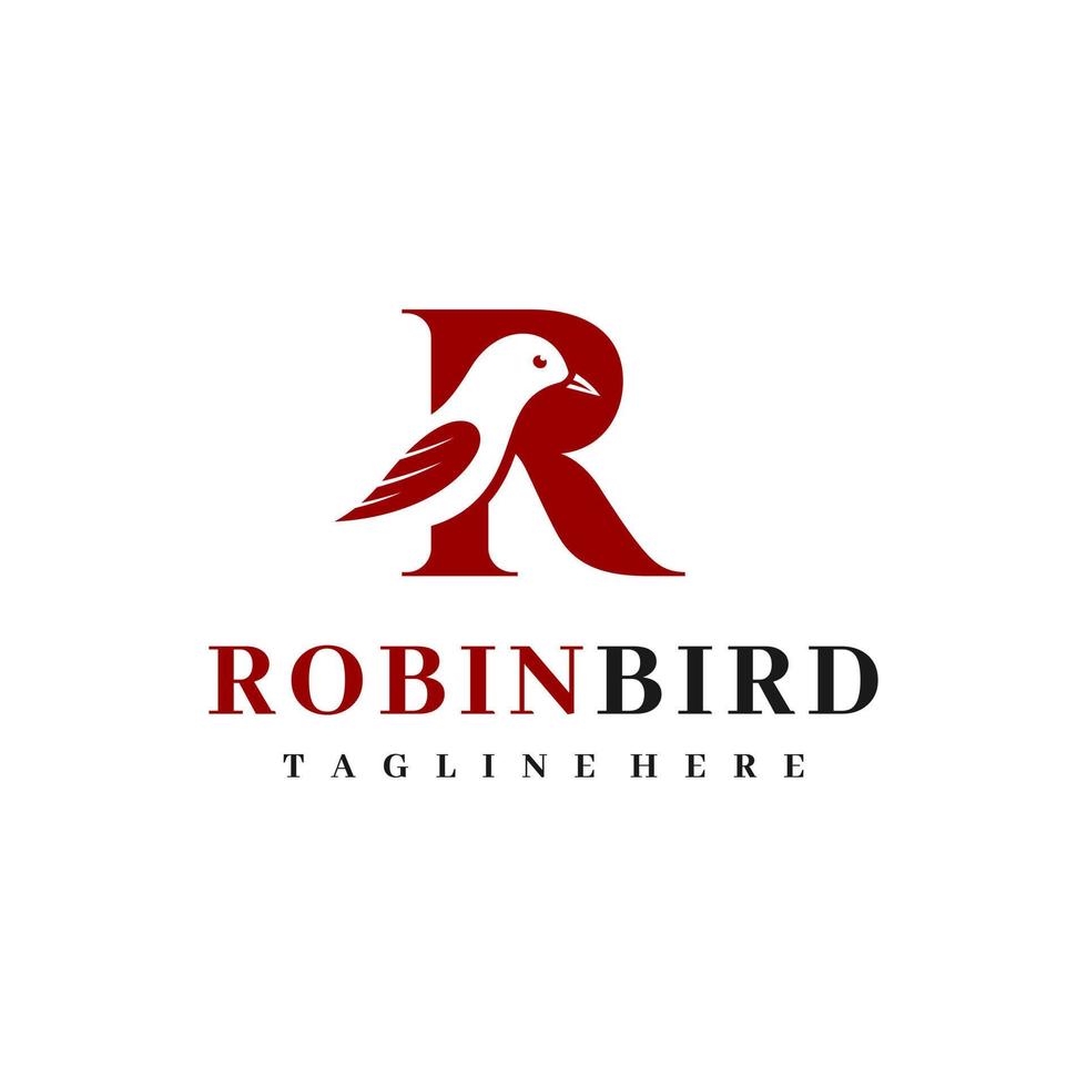 Robin bird with letter R logo design graphic vector