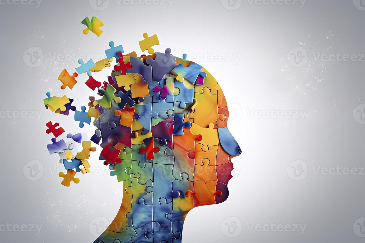 ADHD, attention deficit hyperactivity disorder, mental health, head with puzzle pieces photo