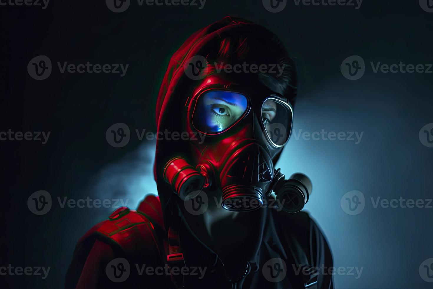 blue and red illuminated person with a gas mask 21557198 Stock Photo at