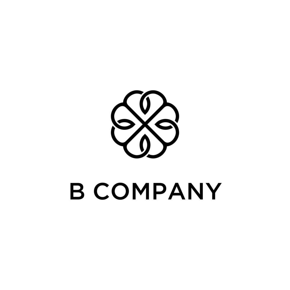 Letter B circle logo design template. Awesome letter B with leaf circle  logo. A letter B lineart logotype. vector