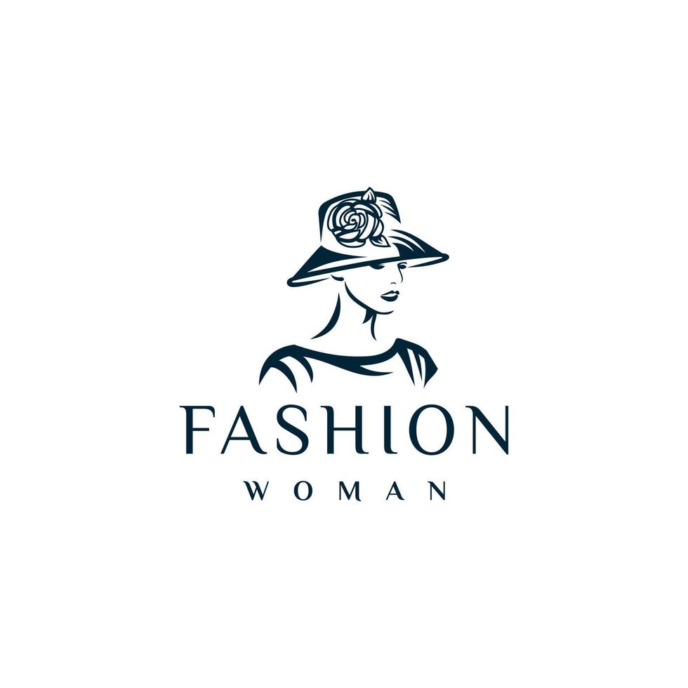Fashion logo design. Awesome a fashion silhoutte. A fashion logotype.Woman with hat logo design vector
