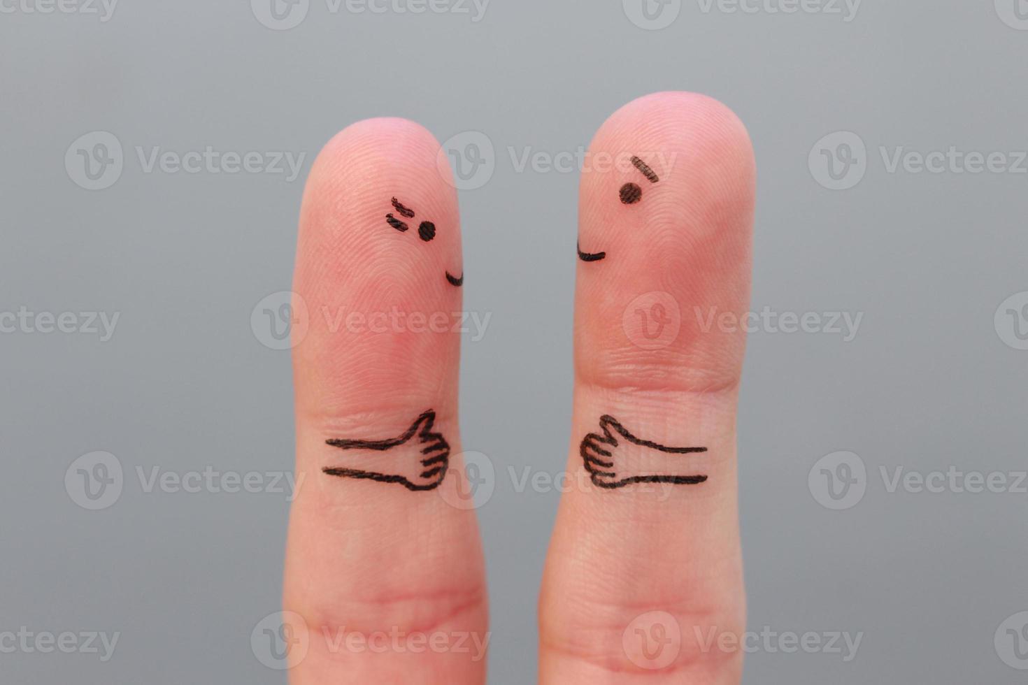 Fingers art of Happy man and woman shaking hands. photo