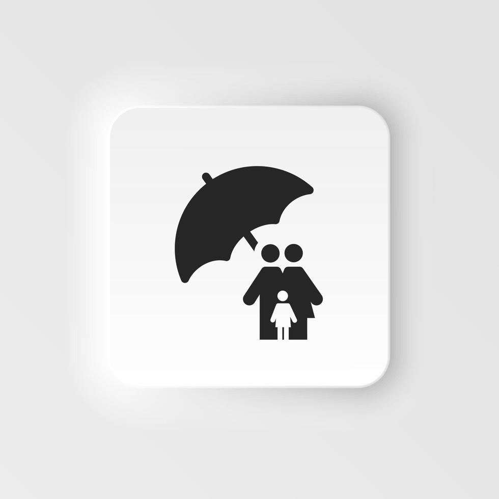 cuidado, familia, seguro, paraguas icono - vector. seguro neumorfo estilo vector icono. en blanco gris