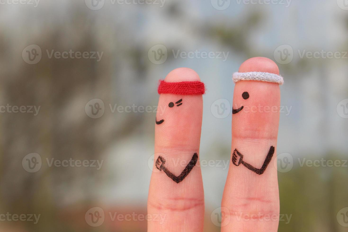 Fingers art of a Happy couple in sports. Concept of men and women are running. photo