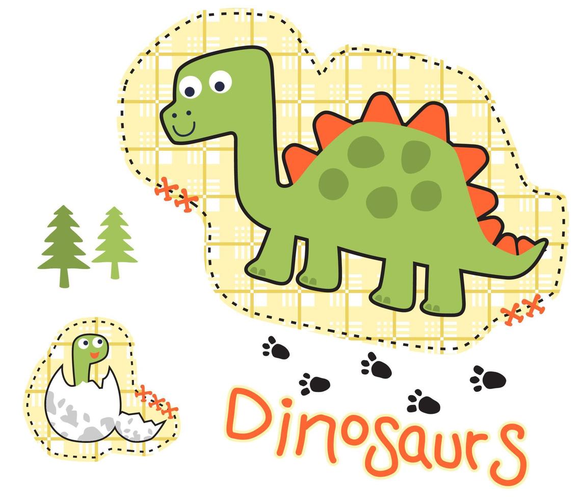 gracioso dinosaurio con sus eclosionado huevo, dibujos animados vector ilustración