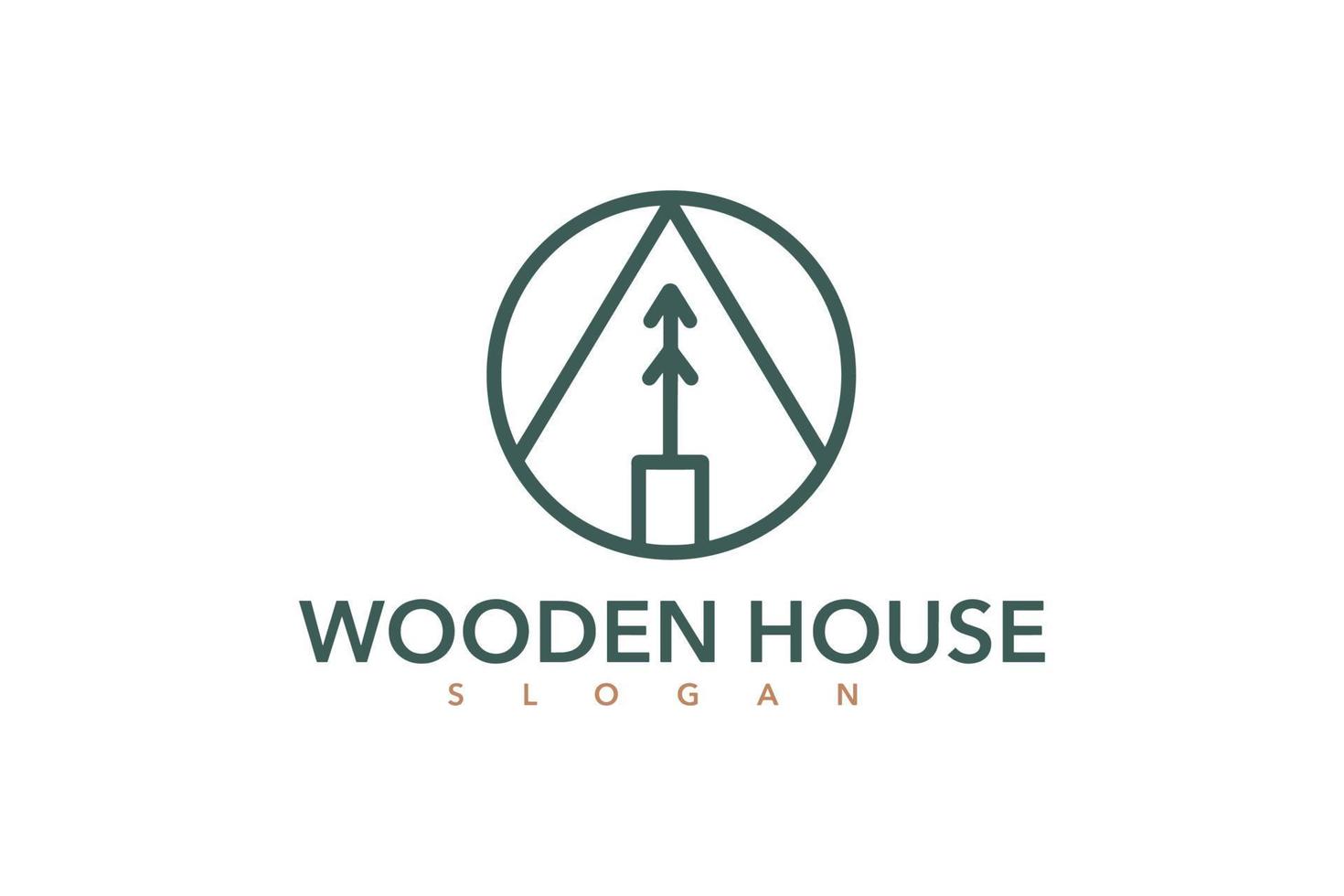 Wooden House, Village Cabin Cottage with Pine Evergreen Fir Trees for  Camp logo design vector