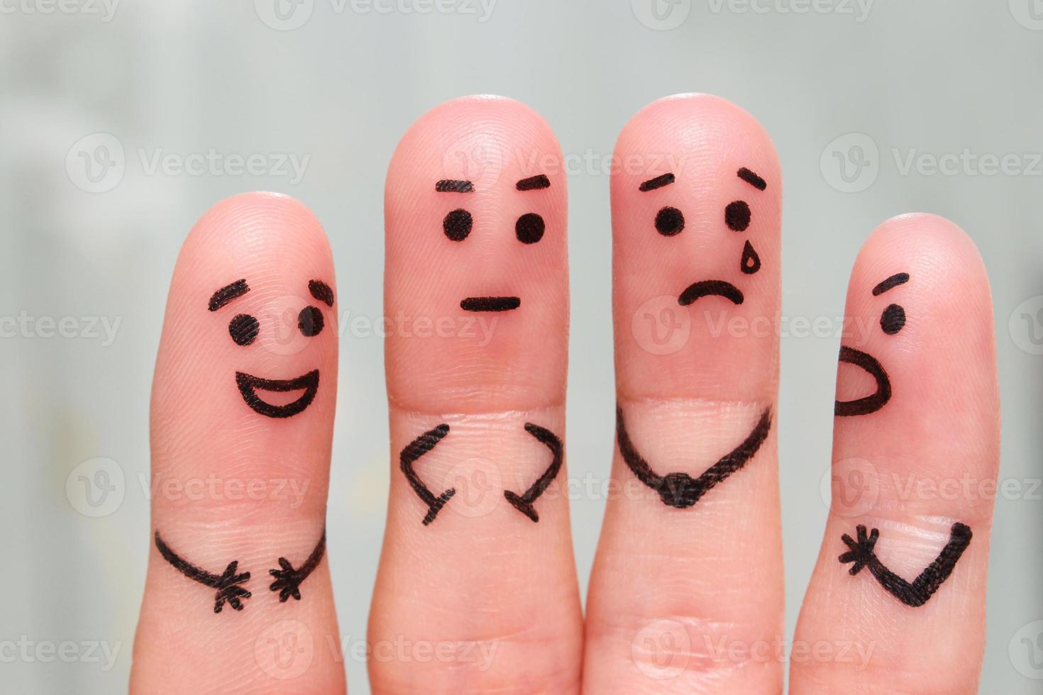 Finger art of people. The concept of a group of people with different personalities. photo