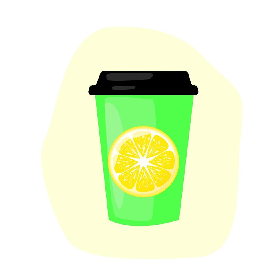 Coffee r tea cup to go with lemon sliced. A paper cup for coffee will suit modern decor. Decorated with a paper Cup of coffee or tea.Vector illustration vector