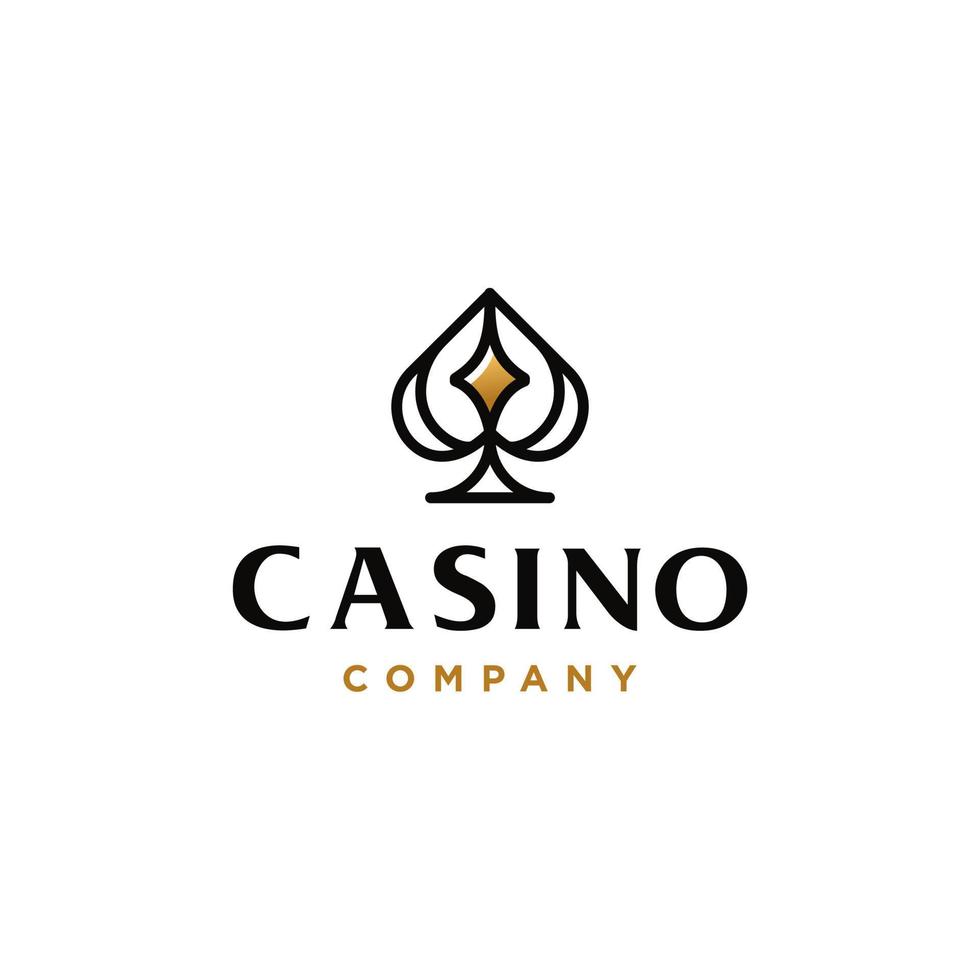 negro y dorado as de pala logo, resumen lujo diseño logo. decorativo pala póker logo icono ilustración en línea contorno estilo vector