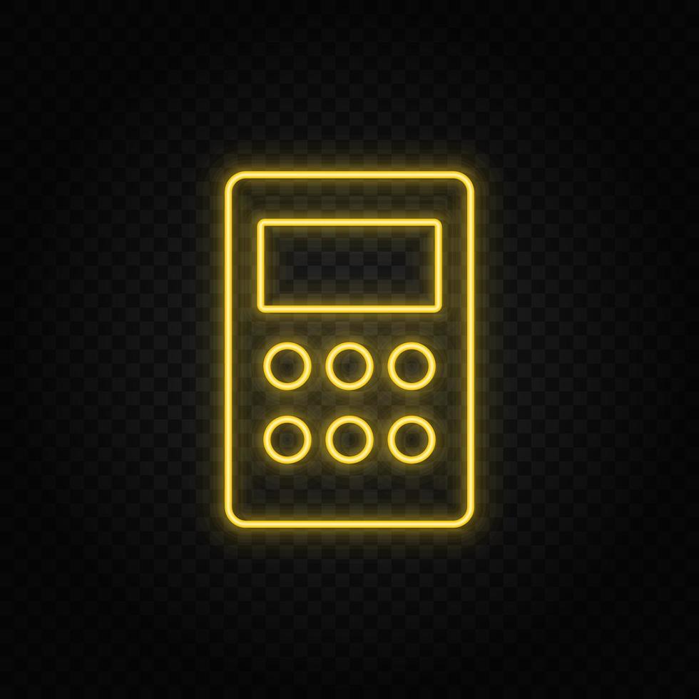 Yellow neon icon mobile, phone. Dark background vector