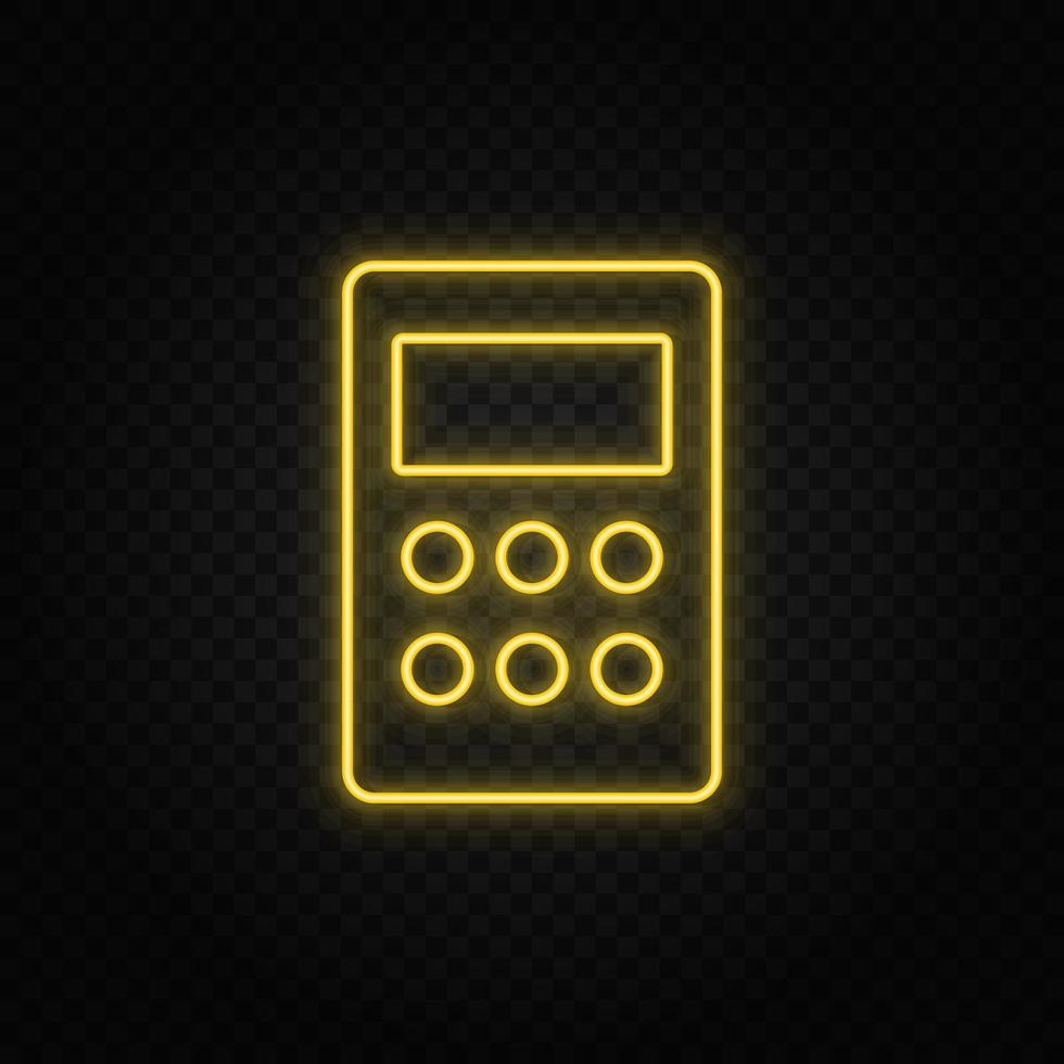 Yellow neon icon mobile, phone. Dark background vector