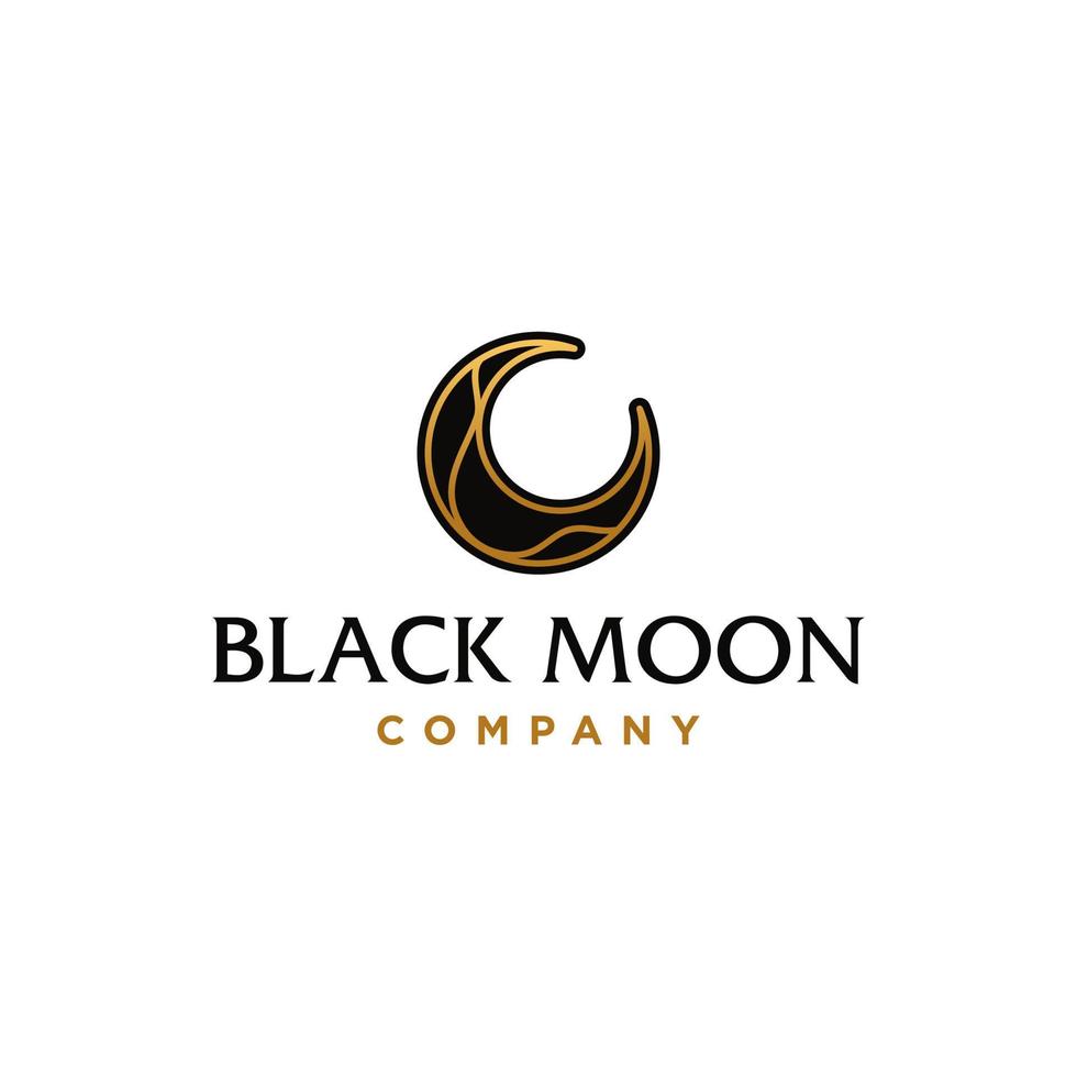 black and golden moon logo. elegant crescent moon and star logo design line icon vector in luxury style outline linear