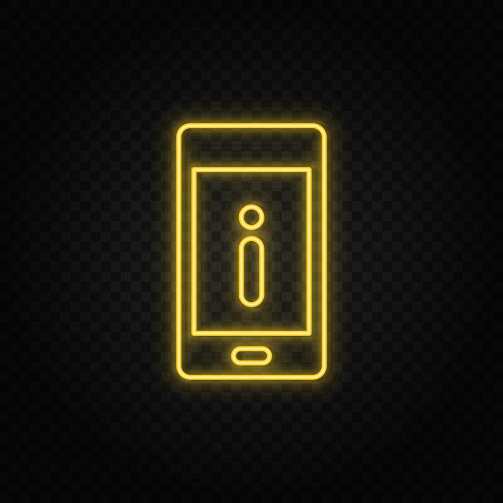 Yellow neon icon phone, alert, error. Dark background vector