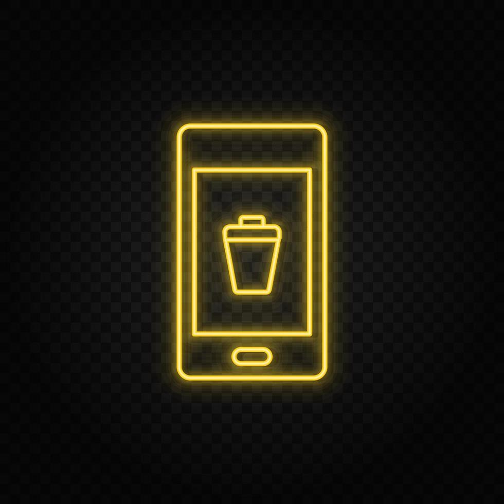 Yellow neon icon phone, close, delete. Dark background vector