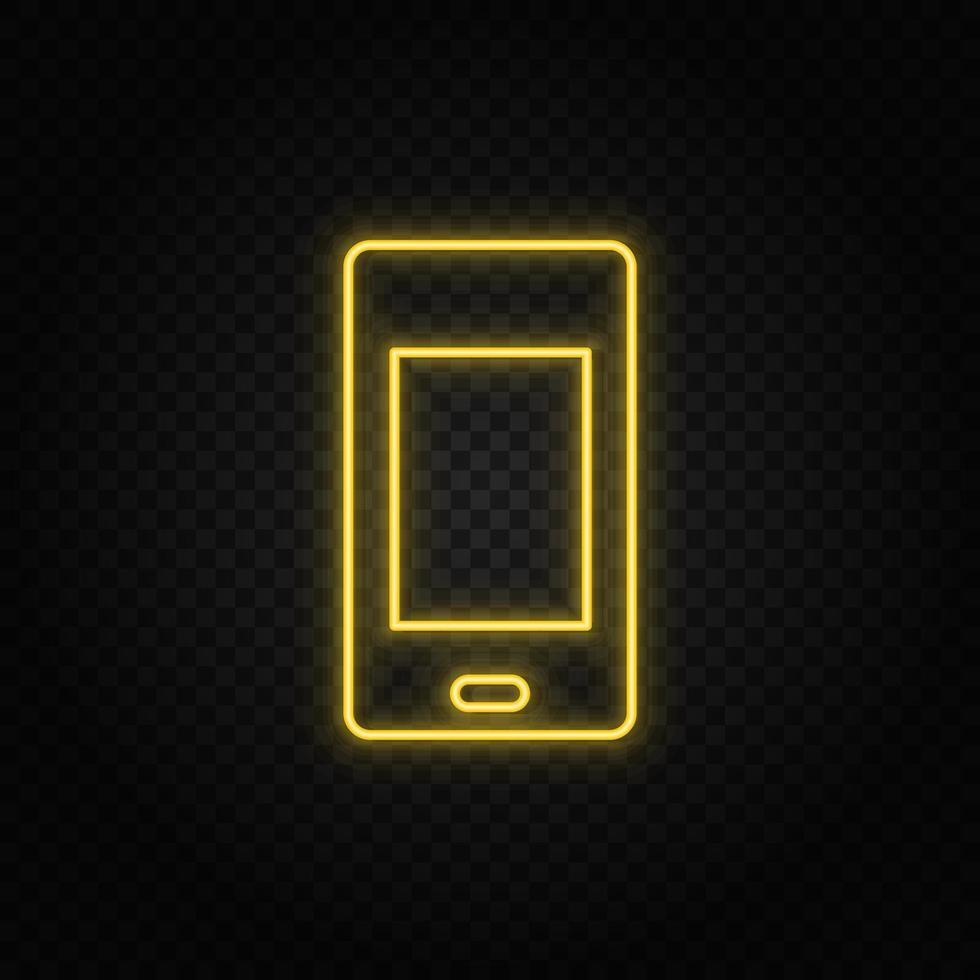 Yellow neon icon mobile. Dark background vector