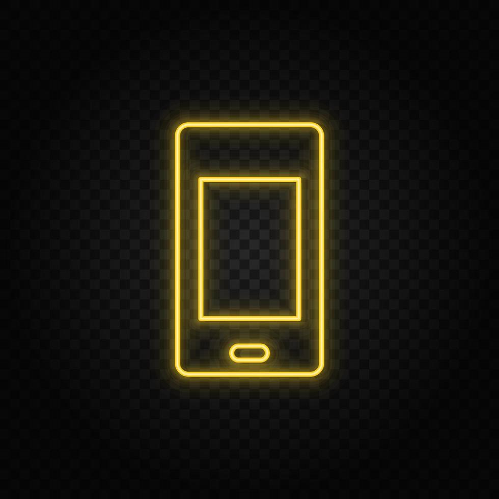 Yellow neon icon mobile. Dark background vector