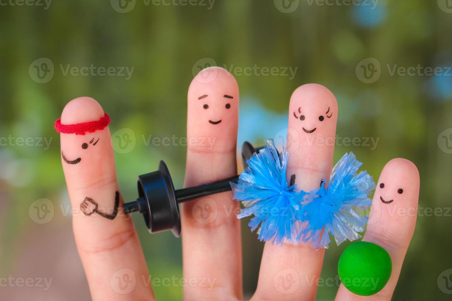 Fingers art of a Happy family in sports. photo