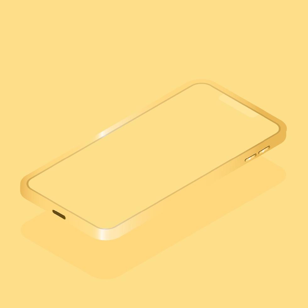 Monochrome yellow realistic 3d smartphone isometric mockup isolated on background. Pastel mobile phone collection with copy space. technology vector illustration for creative design showcase