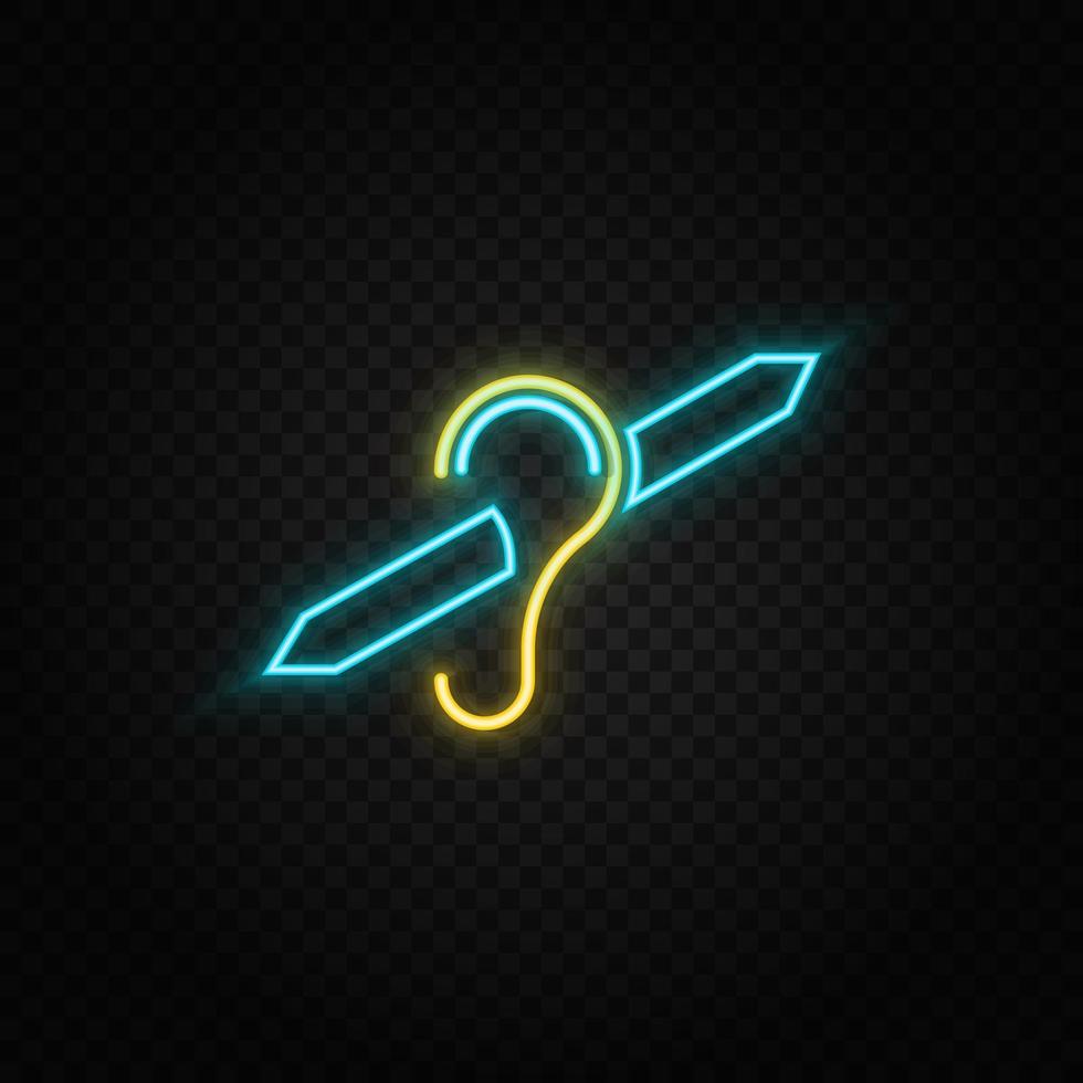 Audition sign. Blue and yellow neon vector icon. Dark background.