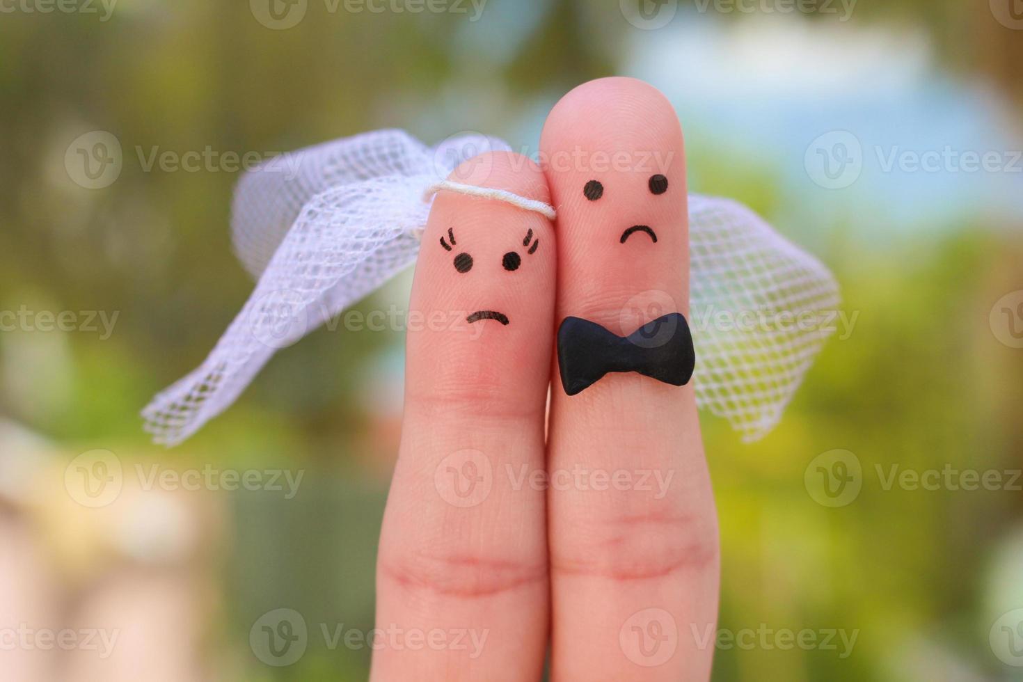 Fingers art of couple. Concept of wedding, woman and man needs to get married, but they don't want. photo