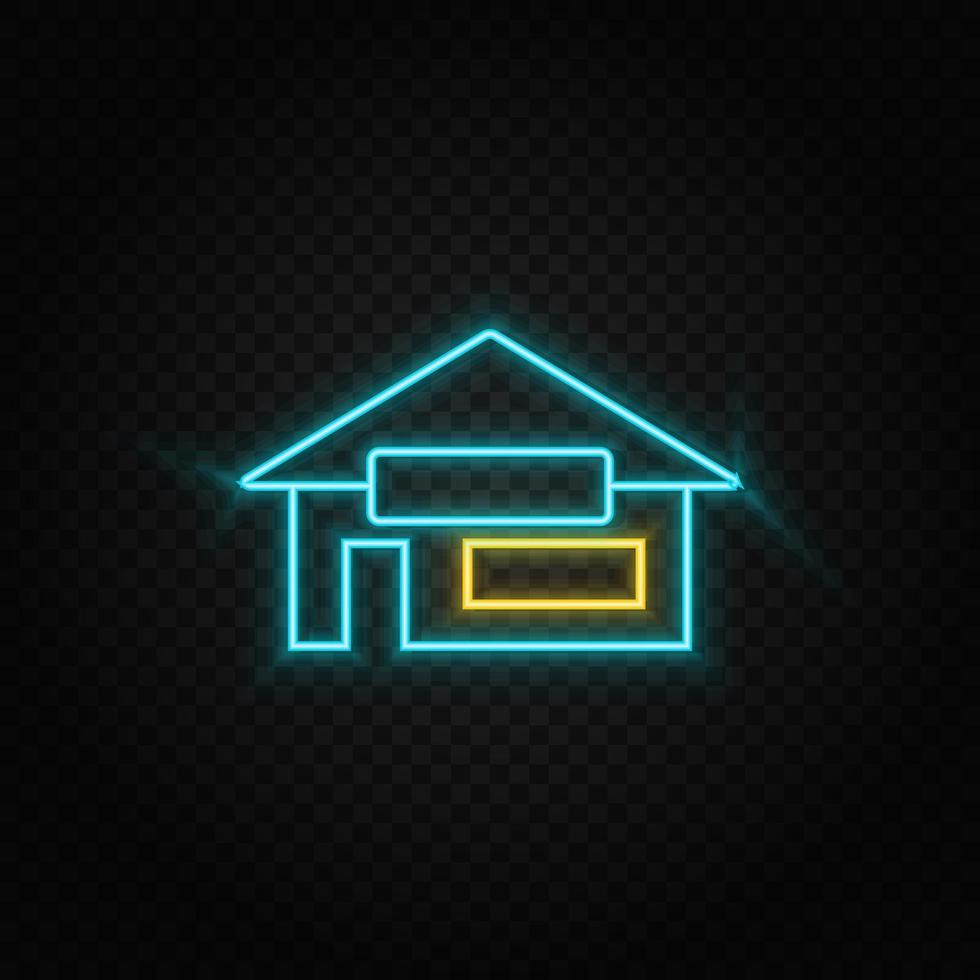House silhouette. Blue and yellow neon vector icon. Dark background.