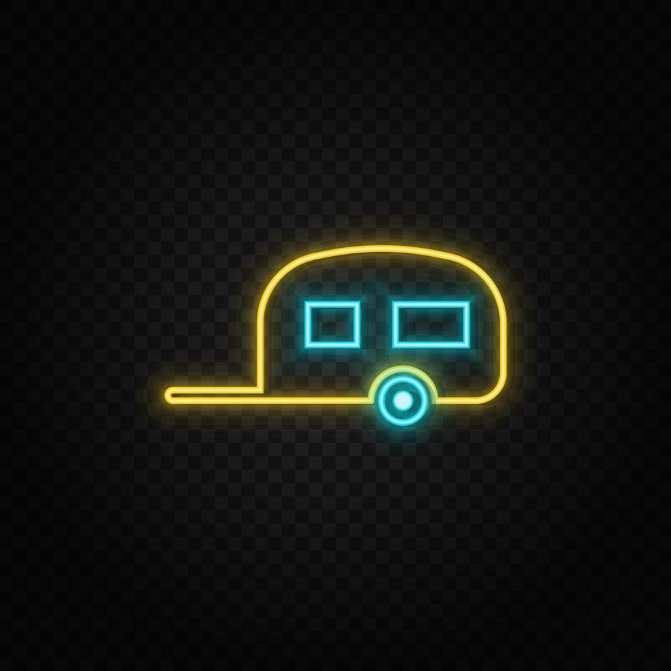 caravana. azul y amarillo neón vector icono. oscuro antecedentes.