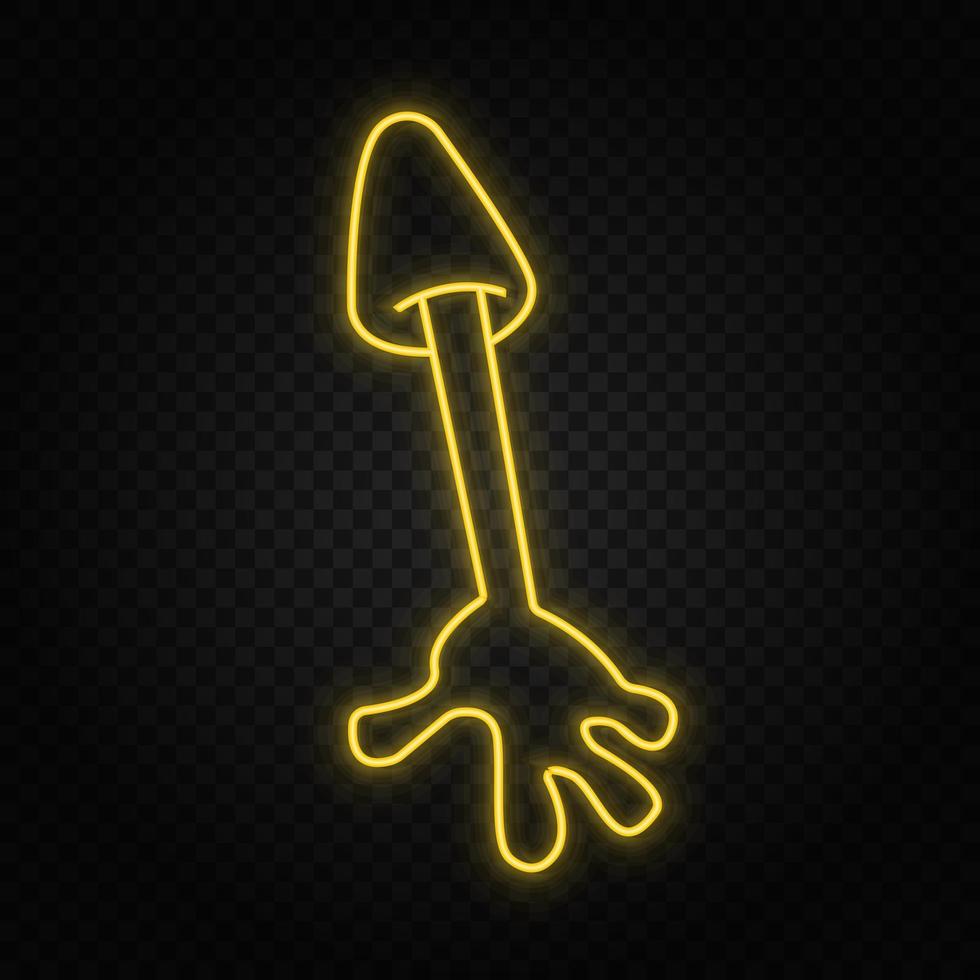 Cartoon, hand neon icon. Yellow neon vector icon. Vector dark background