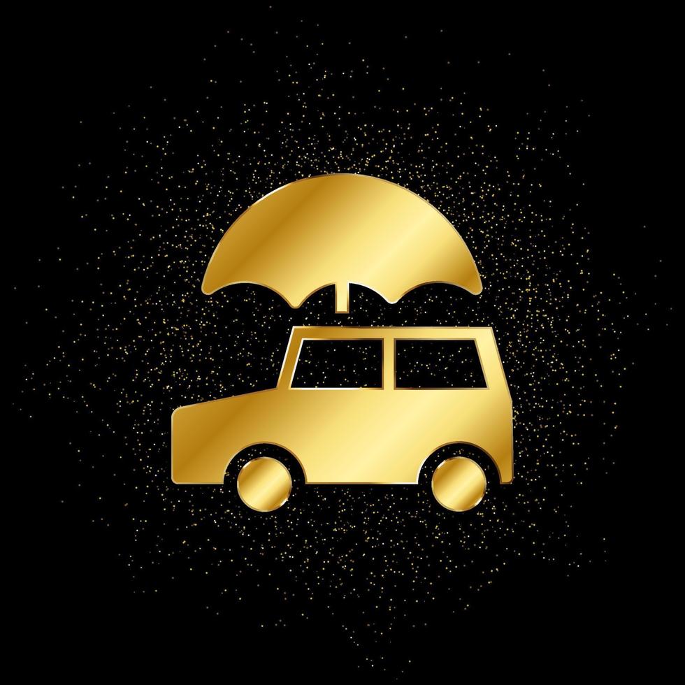 auto, auto, seguro oro, icono. vector ilustración de dorado partícula antecedentes . vector oro antecedentes