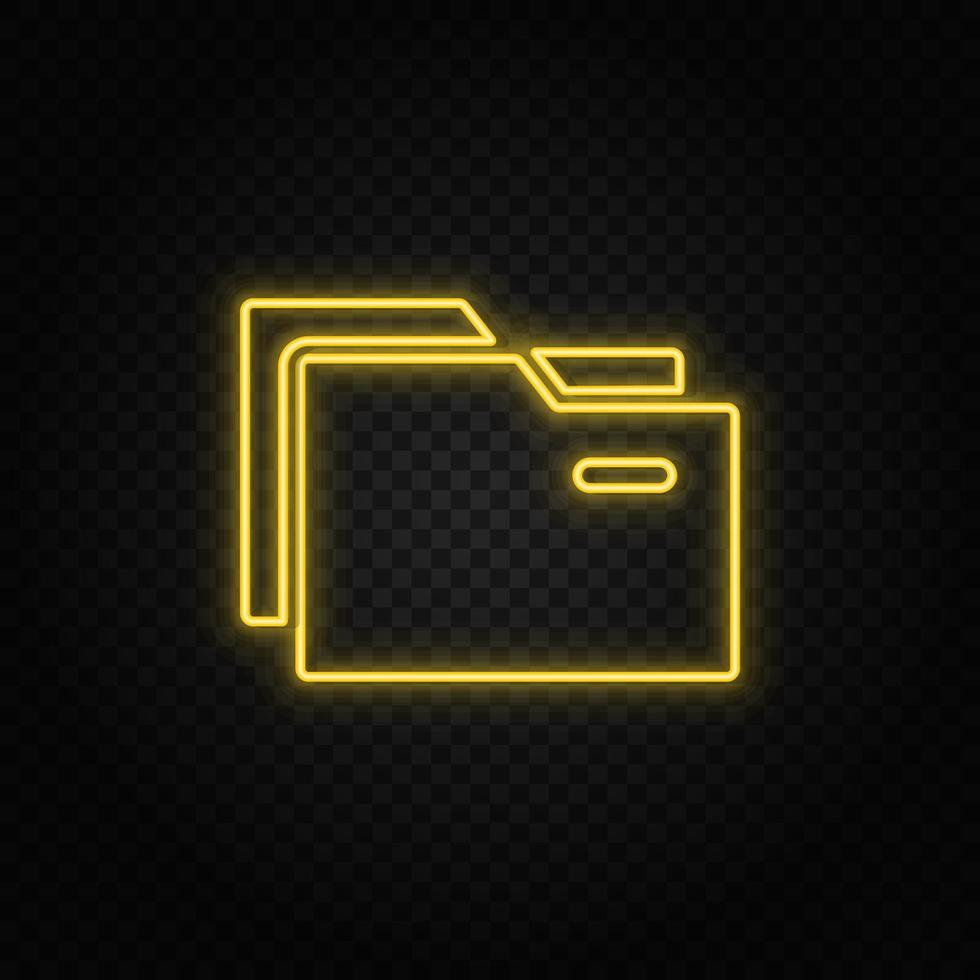 folders yellow neon icon. Dark background. Yellow neon vector icon on dark background