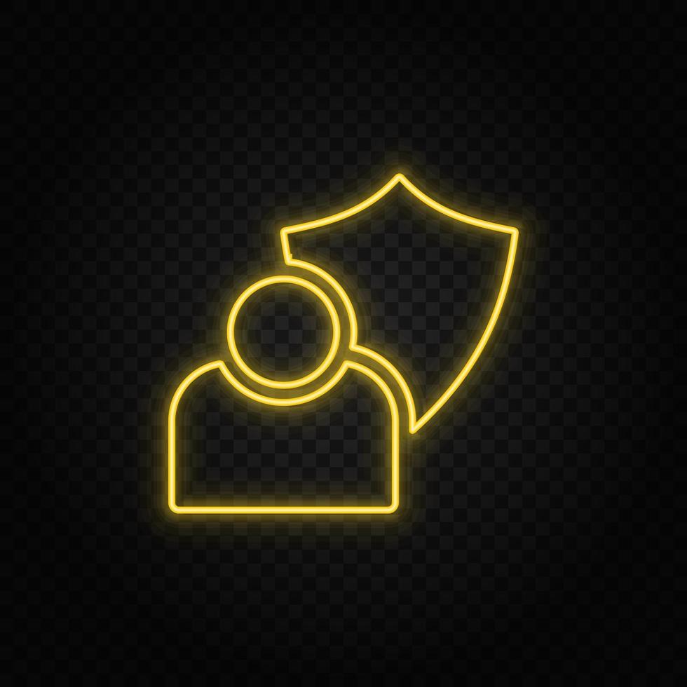 user, security yellow neon icon. Dark background. Yellow neon vector icon on dark background