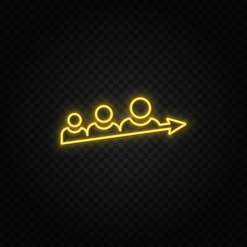 progress, avatars, users yellow neon icon. Dark background. Yellow neon vector icon on dark background