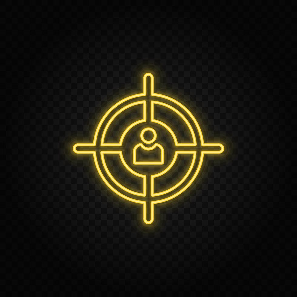 aiming, customer target yellow neon icon. Dark background. Yellow neon vector icon on dark background