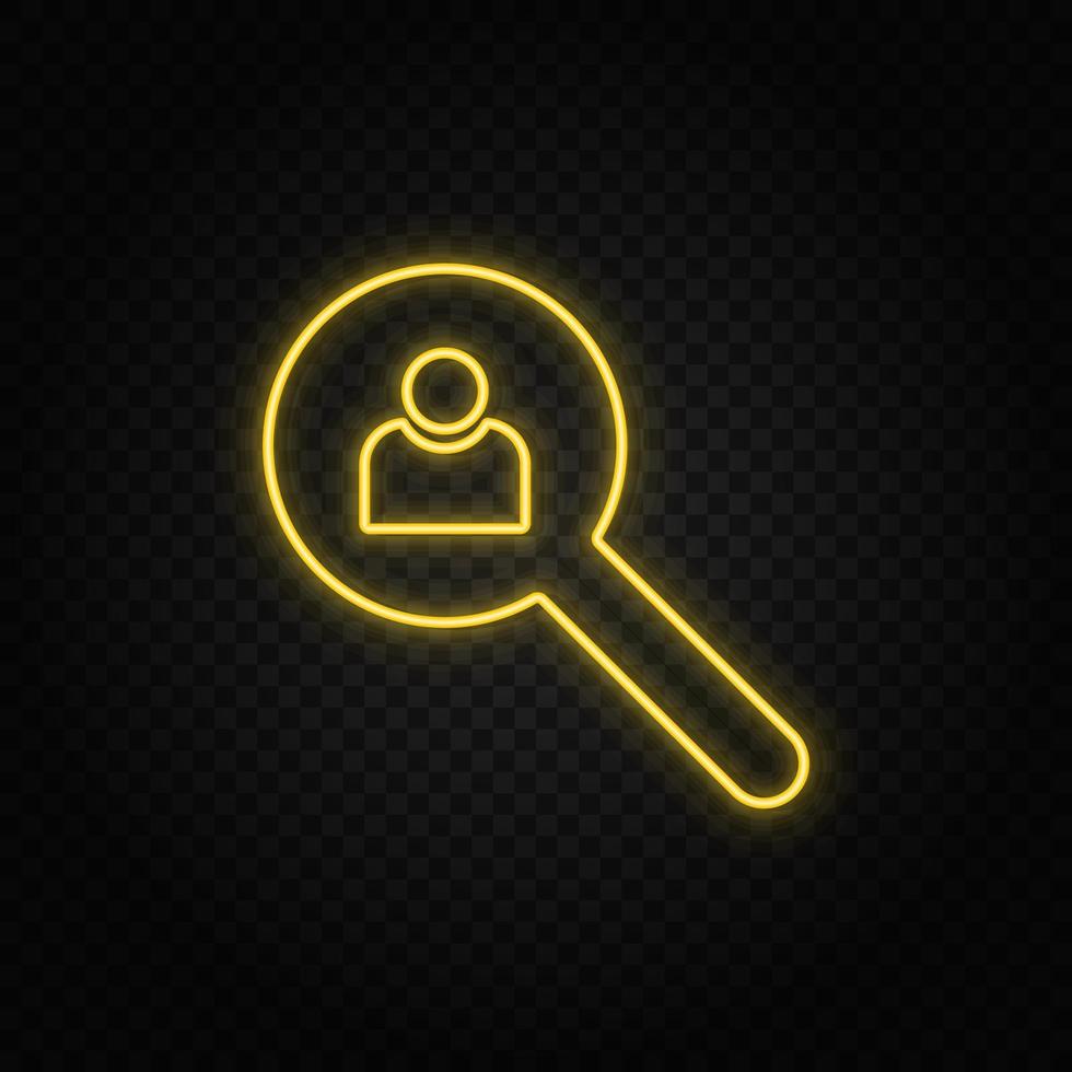 avatar, user, search yellow neon icon. Dark background. Yellow neon vector icon on dark background