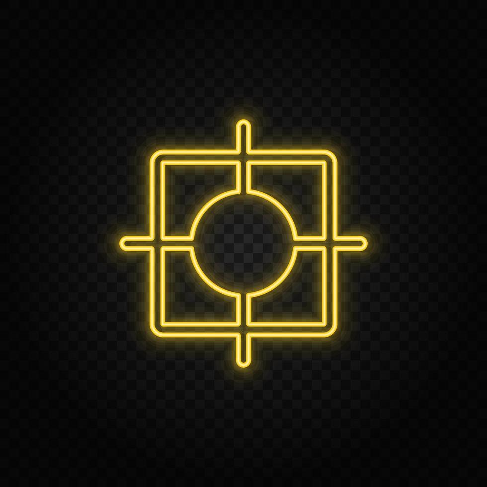 bullseye, dartboard yellow neon icon. Dark background. Yellow neon vector icon on dark background
