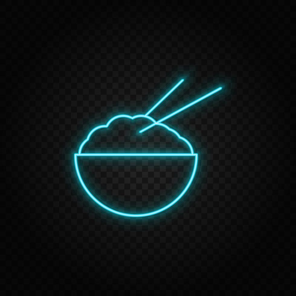 boiled rice neon icon. Blue and yellow neon vector icon. Dark background